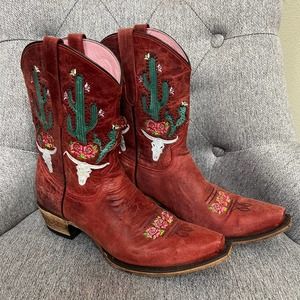 Lane Junk Gypsy Womens Bramble Rose Boots Red Cactus Western Size 10.5